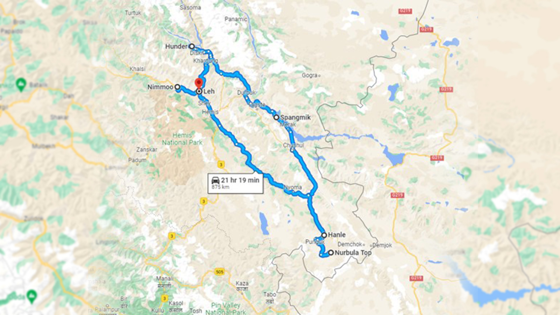 Leh to Leh Umlingla Bike Trip map